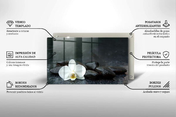 Tabla de cortar de vidrio Piedras zen de flor blanca