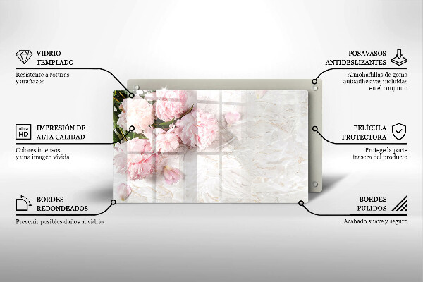 Tabla de cortar de vidrio Flores rosas delicadas