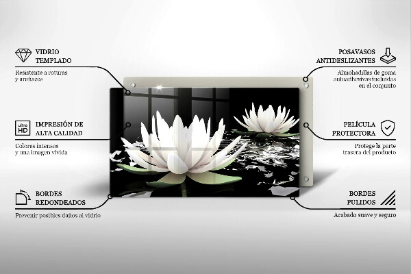 Tabla de cortar de vidrio Lirios blancos en el agua