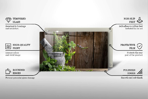 Tabla de cortar de vidrio Plantas hierbas y madera