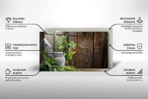 Tabla de cortar de vidrio Plantas hierbas y madera