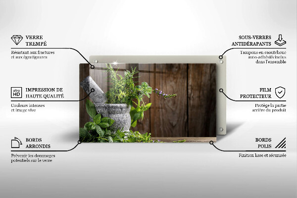 Tabla de cortar de vidrio Plantas hierbas y madera