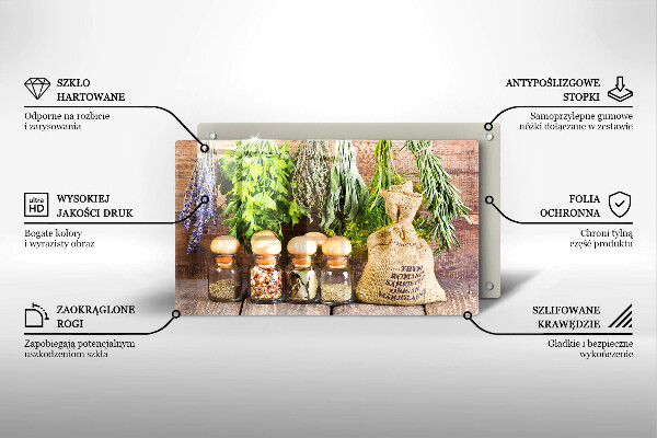 Tabla de cortar de vidrio Hierbas especias y madera