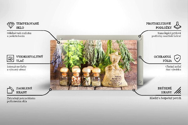 Tabla de cortar de vidrio Hierbas especias y madera