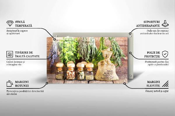 Tabla de cortar de vidrio Hierbas especias y madera