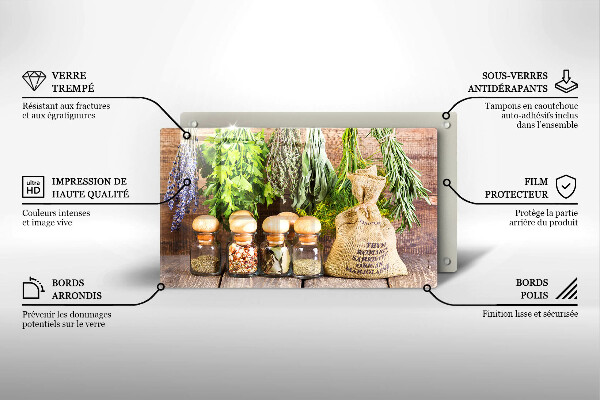 Tabla de cortar de vidrio Hierbas especias y madera