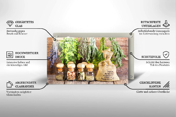 Tabla de cortar de vidrio Hierbas especias y madera