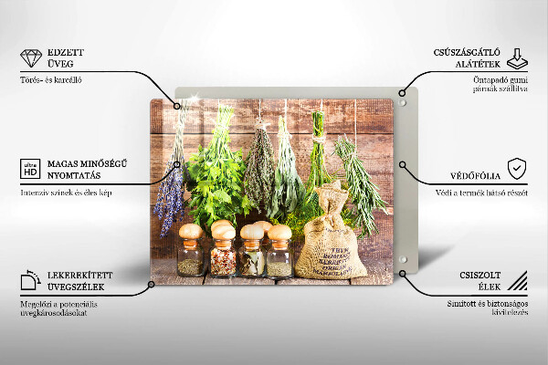 Tabla de cortar de vidrio Hierbas especias y madera