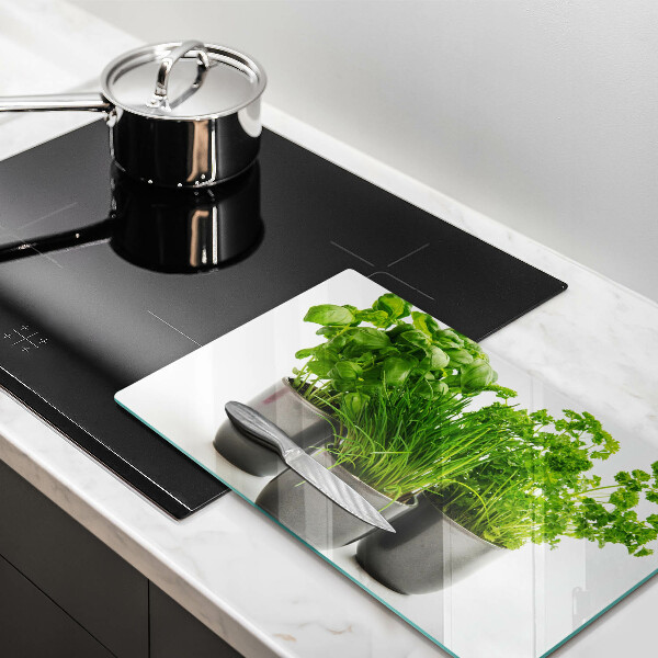 Tabla de cortar de vidrio Macetas con hierbas