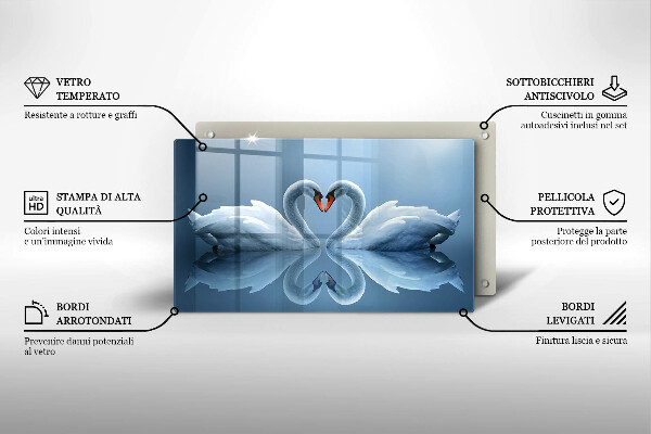 Tabla de cortar de vidrio Dos corazones de cisne