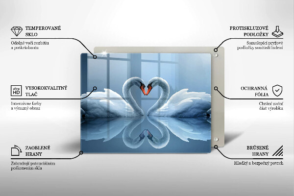 Tabla de cortar de vidrio Dos corazones de cisne