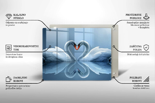 Tabla de cortar de vidrio Dos corazones de cisne