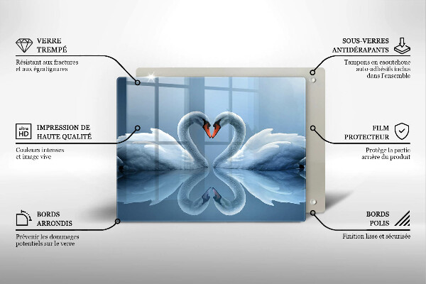 Tabla de cortar de vidrio Dos corazones de cisne