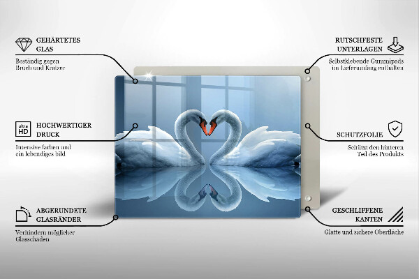 Tabla de cortar de vidrio Dos corazones de cisne