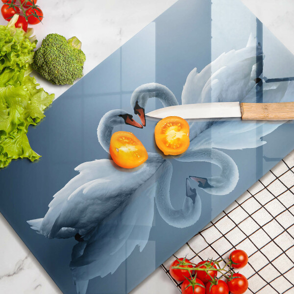 Tabla de cortar de vidrio Dos corazones de cisne