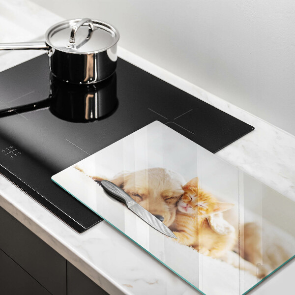 Tabla de cortar de vidrio Animales perro y gato