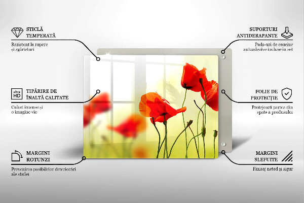 Tabla de cortar de vidrio Flores de amapolas rojas