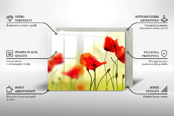 Tabla de cortar de vidrio Flores de amapolas rojas