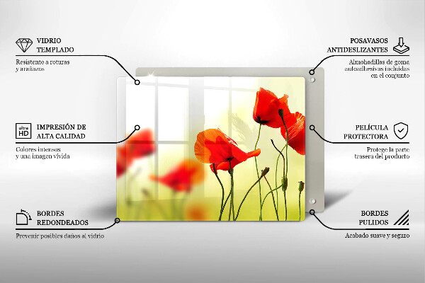 Tabla de cortar de vidrio Flores de amapolas rojas