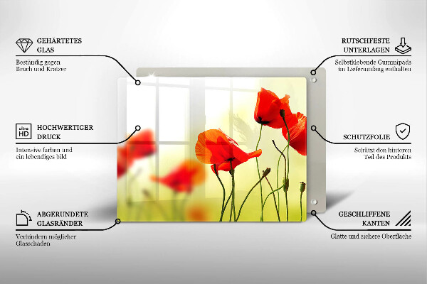 Tabla de cortar de vidrio Flores de amapolas rojas