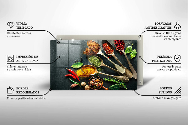 Tabla de cortar de vidrio Cucharas de cocina de especias
