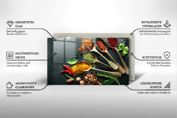 Tabla de cortar de vidrio Cucharas de cocina de especias