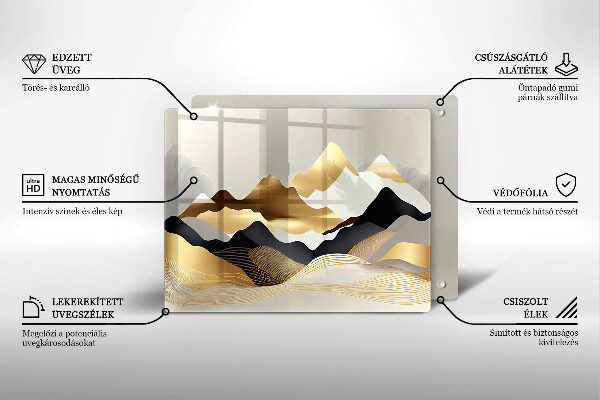 Tabla de cortar de vidrio Montañas doradas abstractas