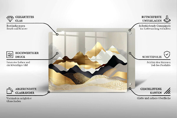 Tabla de cortar de vidrio Montañas doradas abstractas