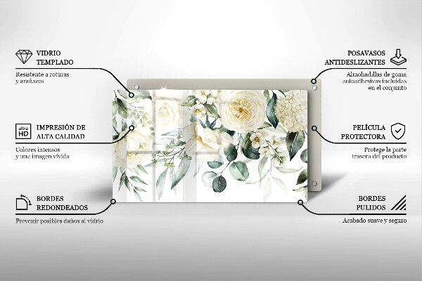 Tabla de cortar de vidrio Flores de acuarela