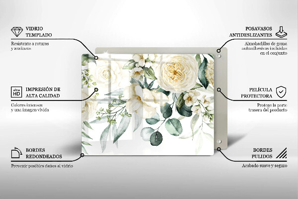 Tabla de cortar de vidrio Flores de acuarela