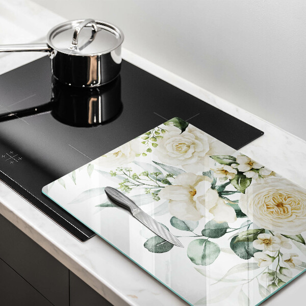 Tabla de cortar de vidrio Flores de acuarela