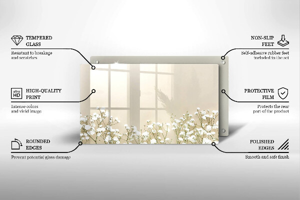 Tabla de cortar de vidrio Flores boho de yeso