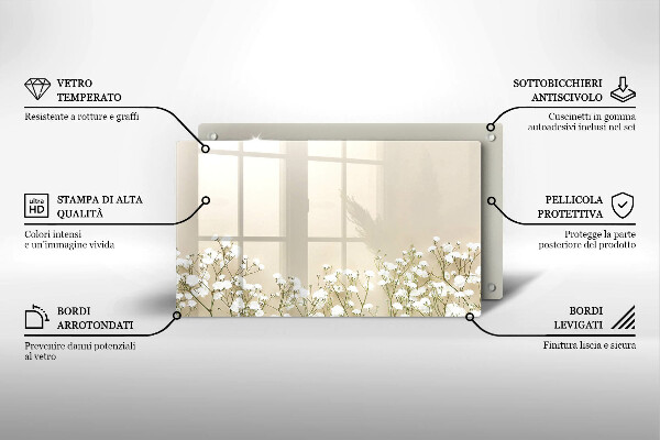 Tabla de cortar de vidrio Flores boho de yeso