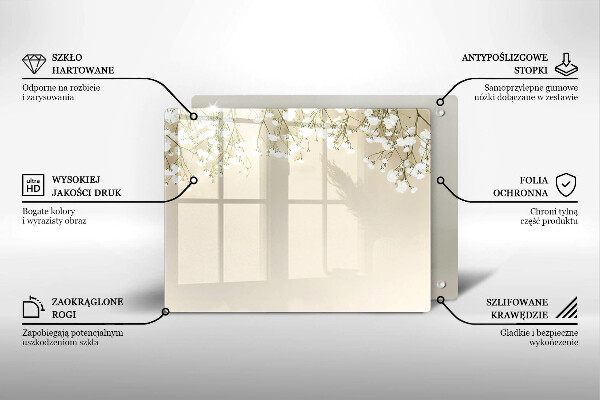 Tabla de cortar de vidrio Flores boho de yeso