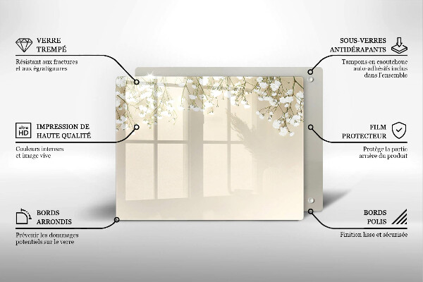 Tabla de cortar de vidrio Flores boho de yeso