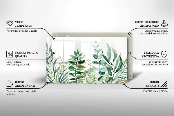 Tabla de cortar de vidrio Ilustración de hojas de plantas