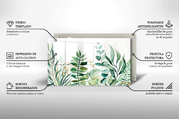 Tabla de cortar de vidrio Ilustración de hojas de plantas