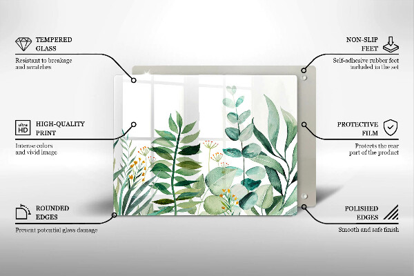 Tabla de cortar de vidrio Ilustración de hojas de plantas