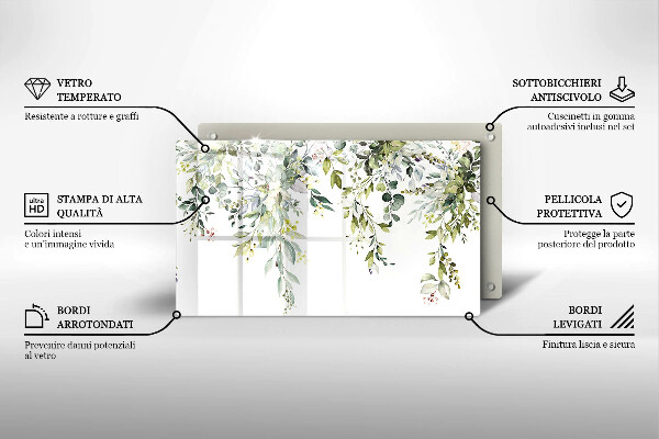 Tabla de cortar de vidrio Hojas y flores decorativas