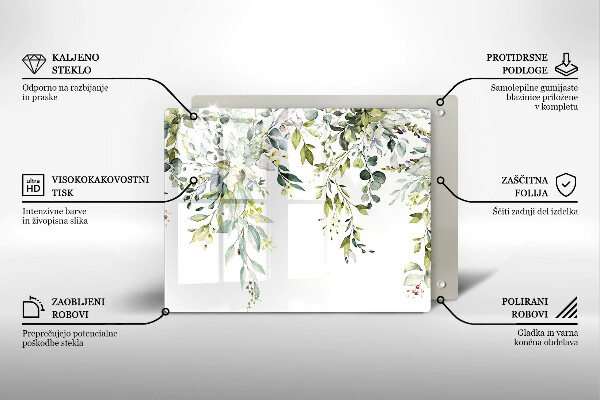 Tabla de cortar de vidrio Hojas y flores decorativas