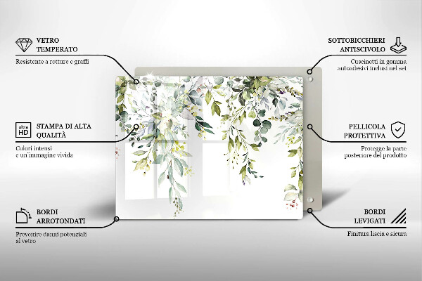 Tabla de cortar de vidrio Hojas y flores decorativas