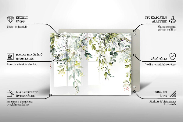Tabla de cortar de vidrio Hojas y flores decorativas