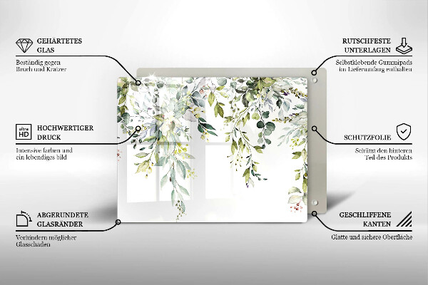 Tabla de cortar de vidrio Hojas y flores decorativas