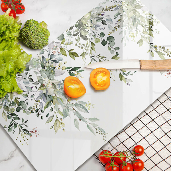 Tabla de cortar de vidrio Hojas y flores decorativas