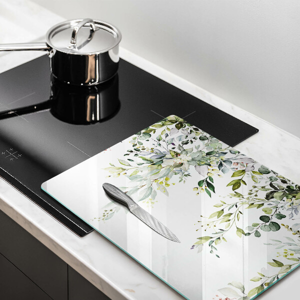 Tabla de cortar de vidrio Hojas y flores decorativas