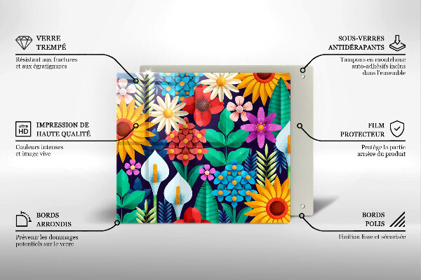 De vidrio templado Ilustración de prado de flores