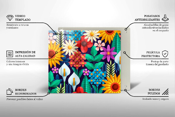 De vidrio templado Ilustración de prado de flores