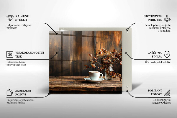 De vidrio templado Taza de café y madera