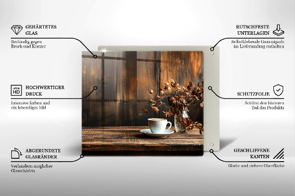 De vidrio templado Taza de café y madera