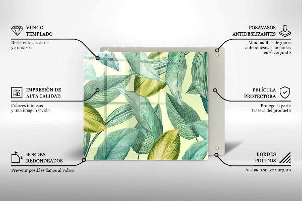 De vidrio templado Hojas tropicales verdes